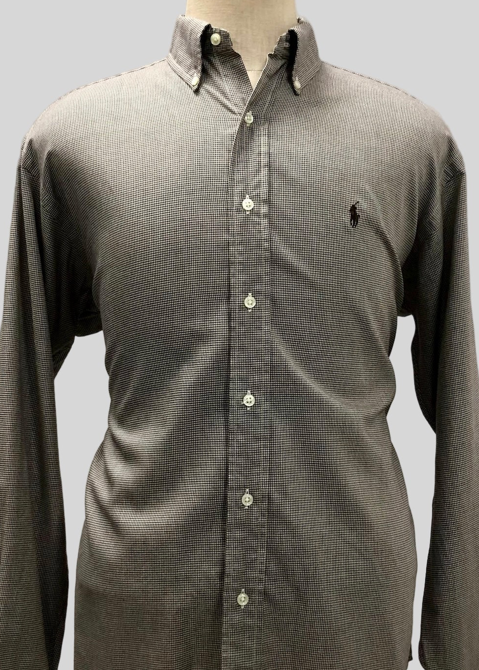 Camisa de botones Polo Ralph Lauren 🏇🏼 con patron de cuadros finos marrón y blanco Talla L Entalle Regular