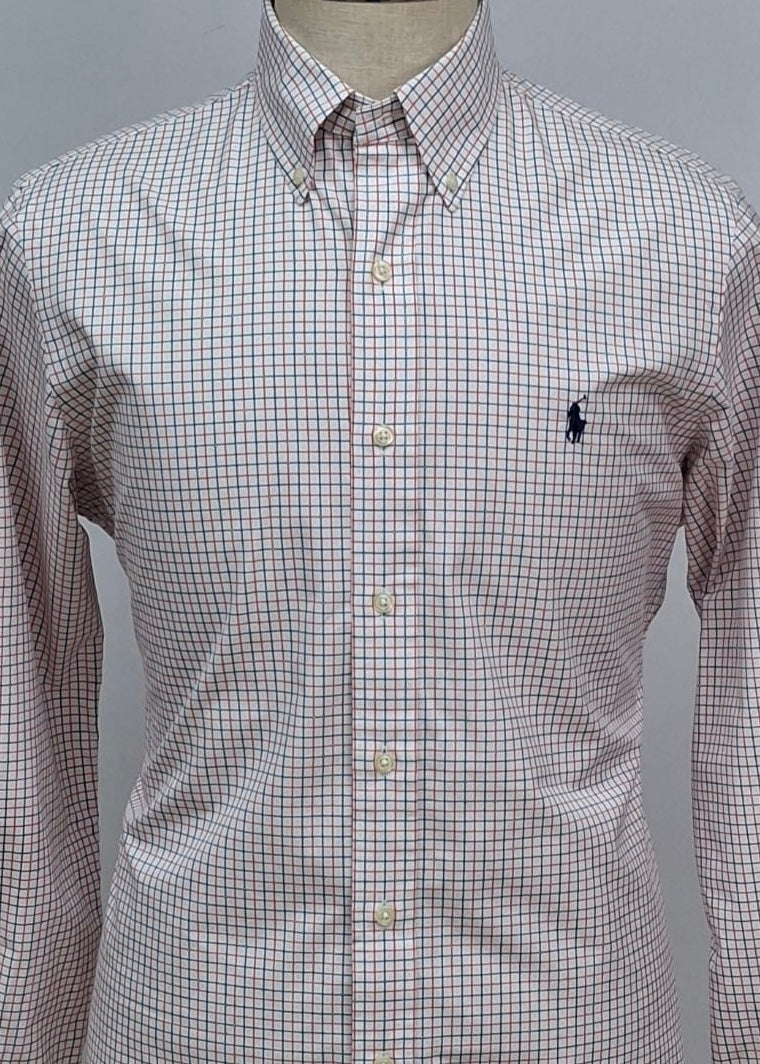 Camisa Polo Ralph Lauren 🏇🏼 Color blanco de cuadros en color azul y rojo Talla M Entalle Regular