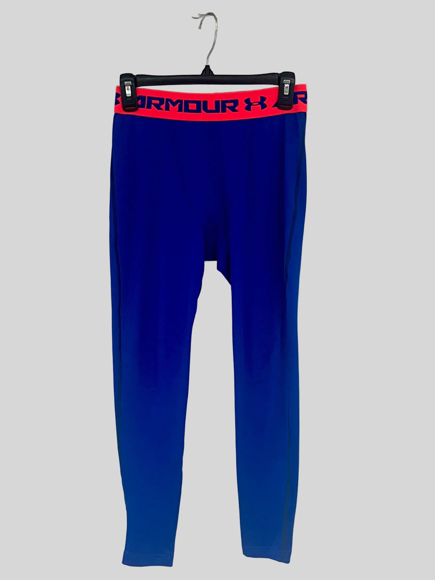 Malla de entrenamiento licra Under Armour 🏋🏽 Pro Dri-FIT para hombre en Color azul intenso y cintura rosado neón Talla L