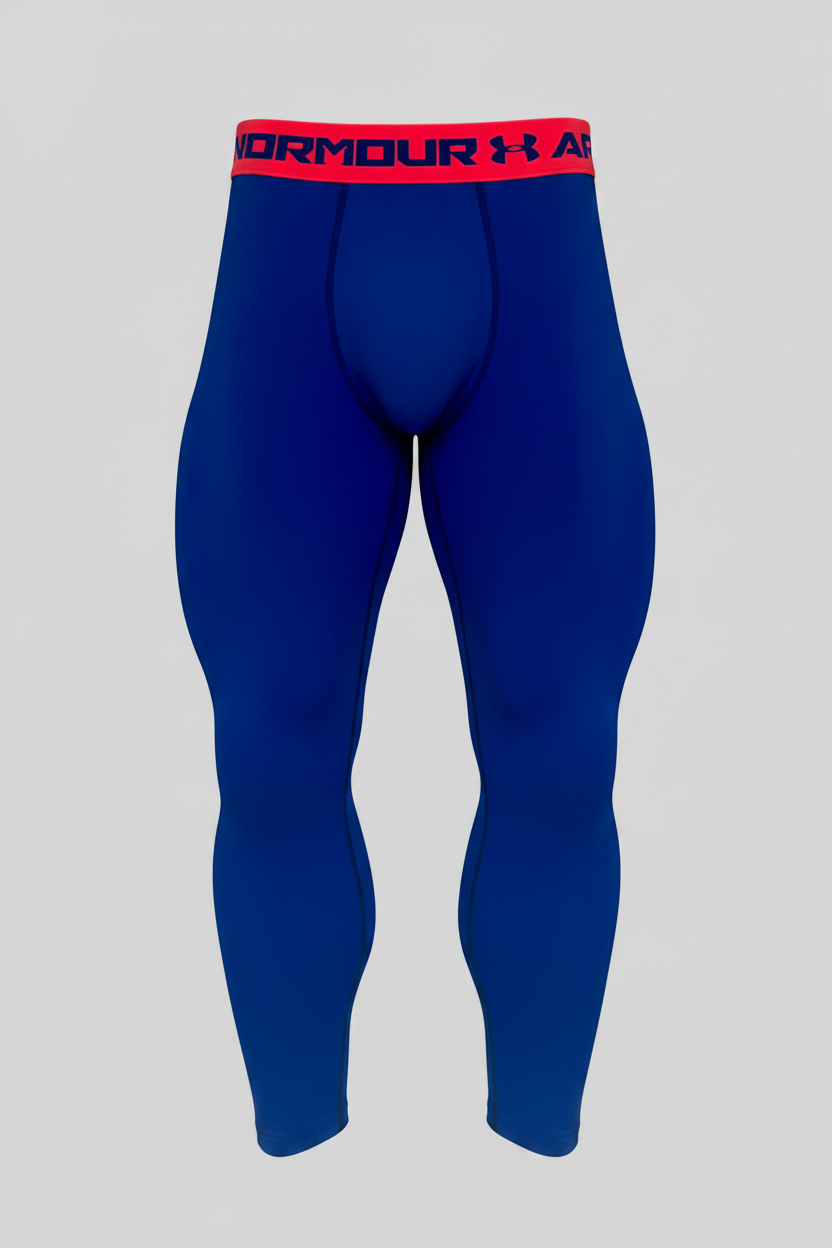 Malla de entrenamiento licra Under Armour 🏋🏽 Pro Dri-FIT para hombre en Color azul intenso y cintura rosado neón Talla L