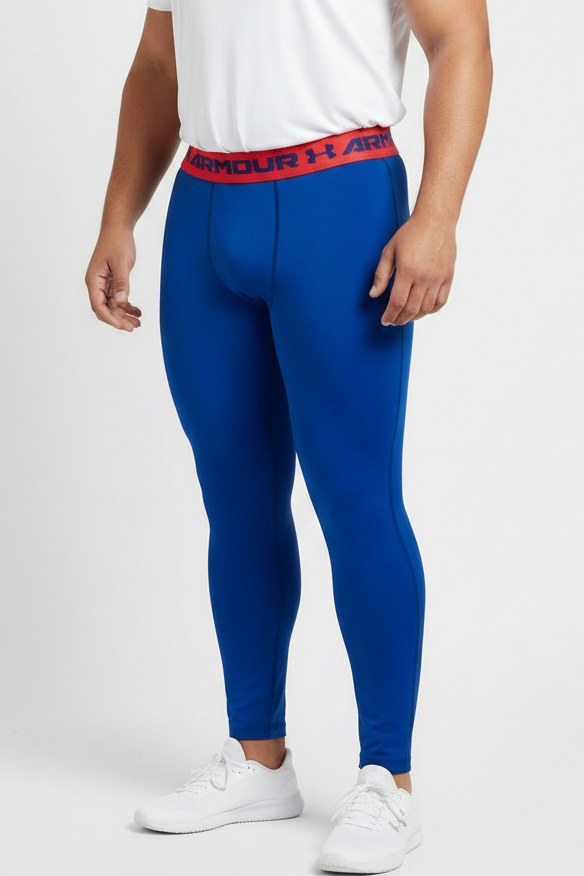 Malla de entrenamiento licra Under Armour 🏋🏽 Pro Dri-FIT para hombre en Color azul intenso y cintura rosado neón Talla L