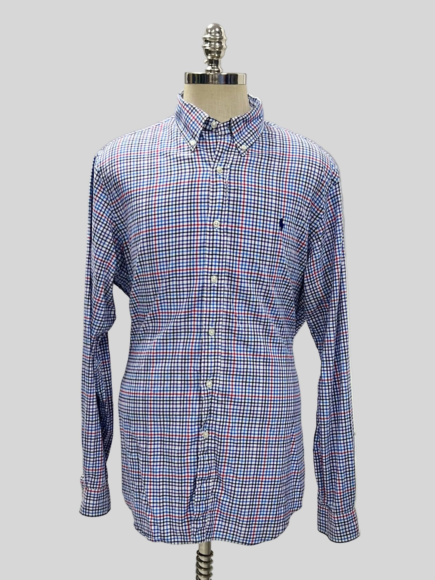 Camisa Polo Ralph Lauren 🏇🏼 color blanco de cuadros multicolor Talla XL Entalle Regular