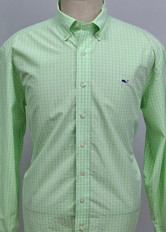 Camisa de botones Vineyard Vines 🐳 colon patrón de cuadros en color verde claro y blanco Talla XL Entalle Regular