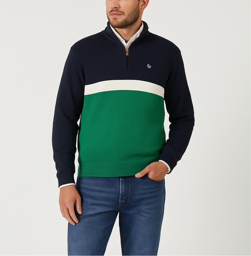 Sueter Jersey Vineyard Vines 🐳 de franjas en color azul oscuro, blanco y verde con logo tradicional Tela algodón Pima Talla M