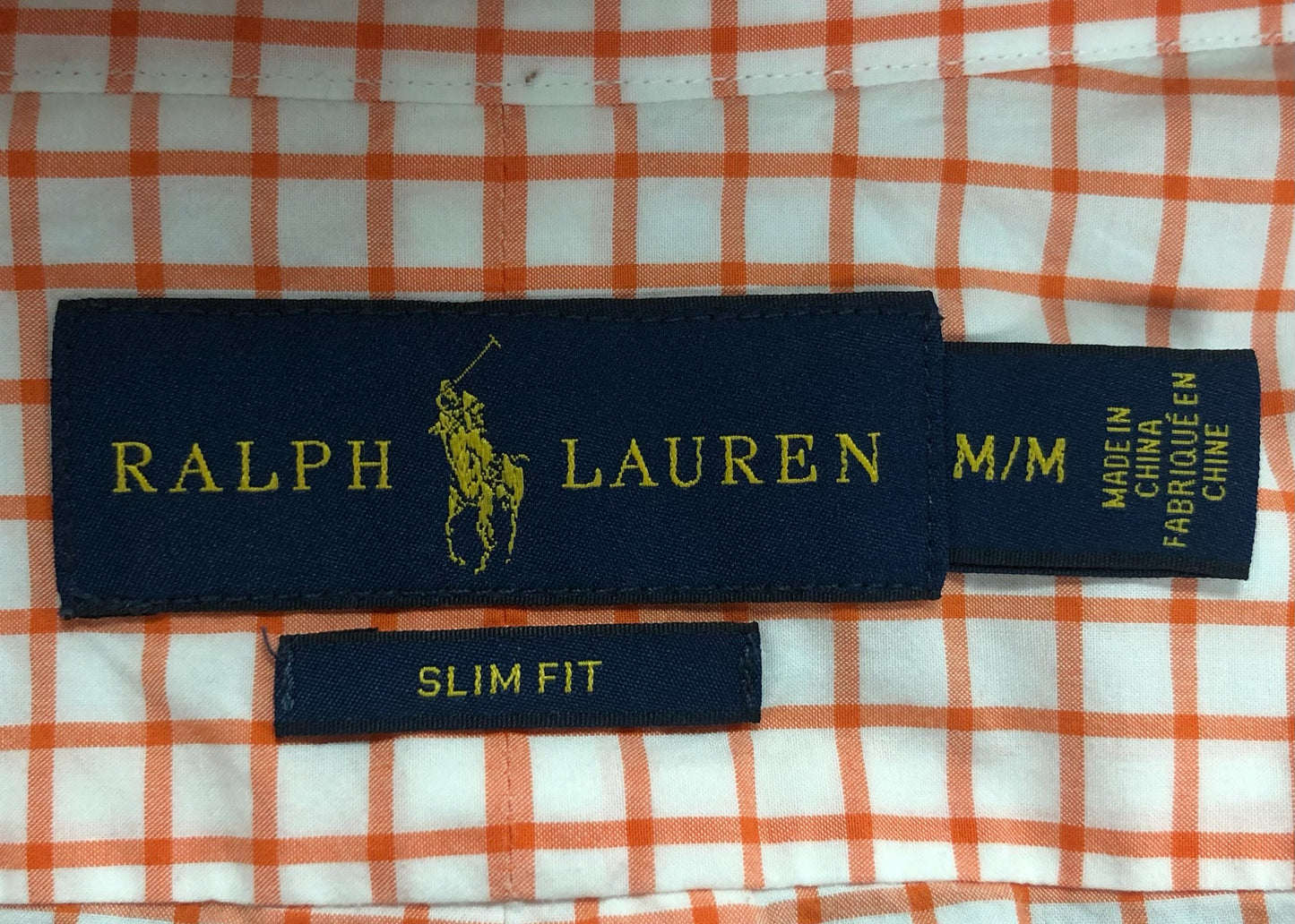 Camisa Polo Ralph Lauren 🏇🏼 color blanco con patron de cuadros naranja Talla M Entalle Slim Fit