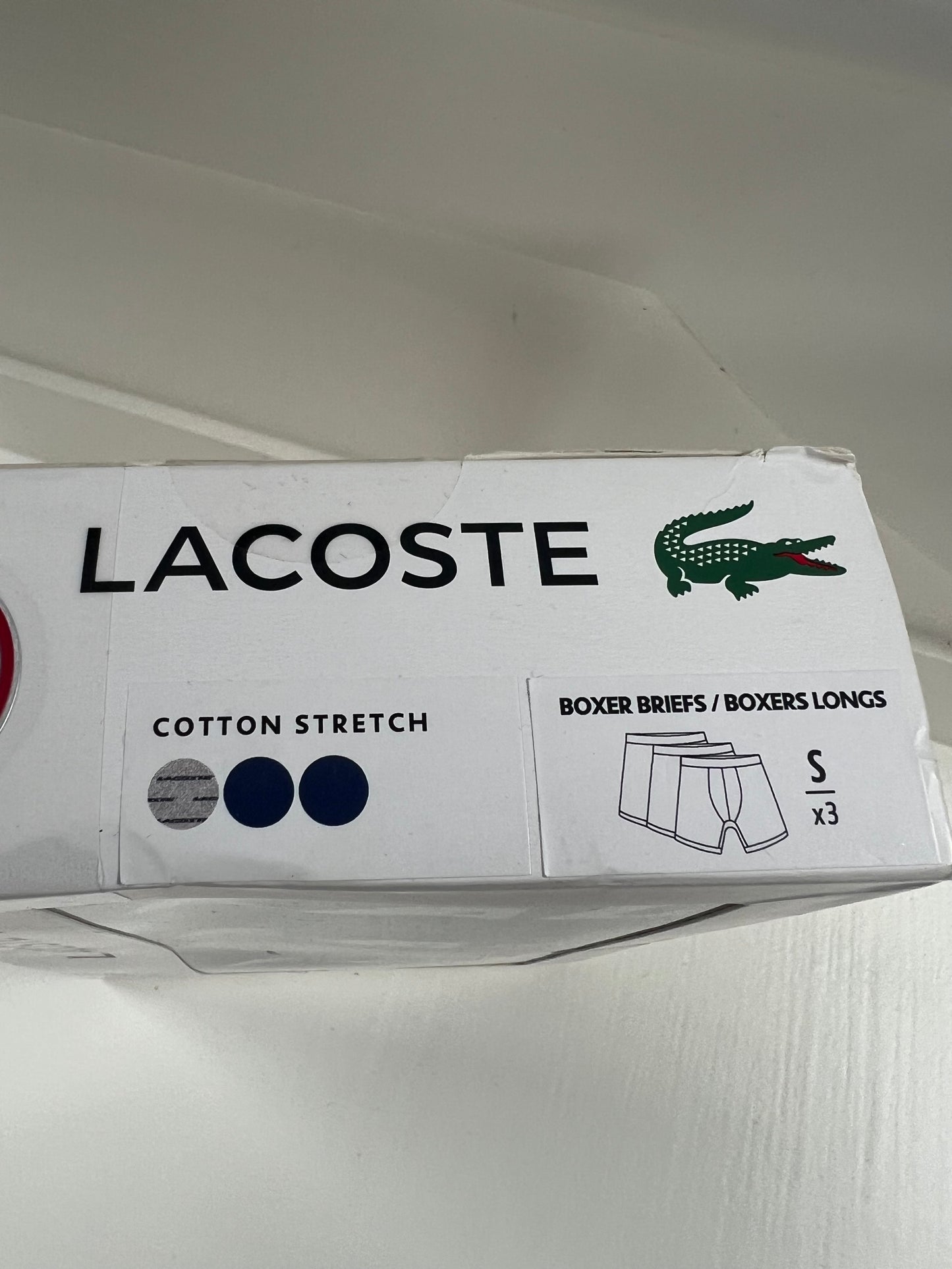 Paquete de 3 Boxer Briefs Lacoste 🐊 Tela algodón stretch color gris y negro Talla S