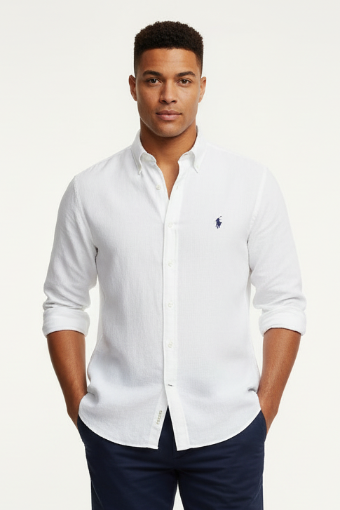 Camisa Polo Ralph Lauren 🏇🏼 de Lino en color blanco Talla XL Entalle Clásico