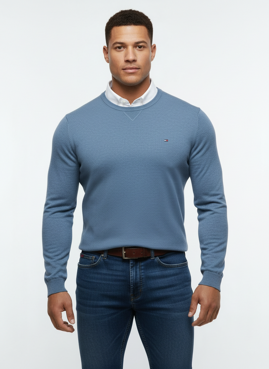 Sueter Jersey con cuello Redondo Tommy Hilfiger 🇺🇸 color celeste Talla M