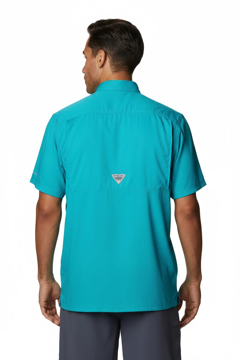Camisa Columbia 🔹Modelo Slack Tide color Turquesa con Omni Shade Manga corta