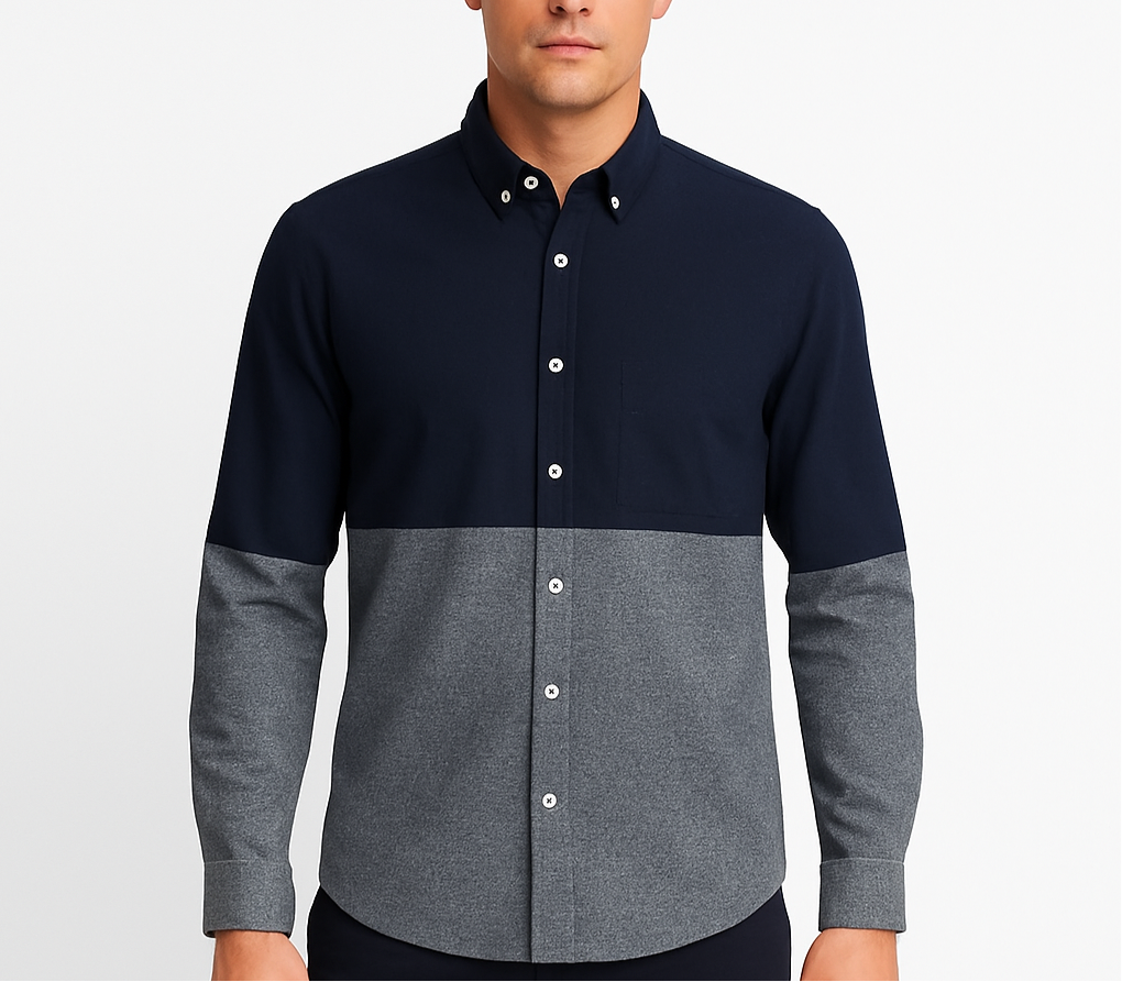 Camisa Aeropostale diseño multicolor con franja en azul navy y gris Talla XL