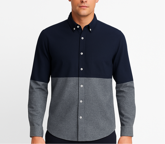 Camisa Aeropostale diseño multicolor con franja en azul navy y gris Talla XL