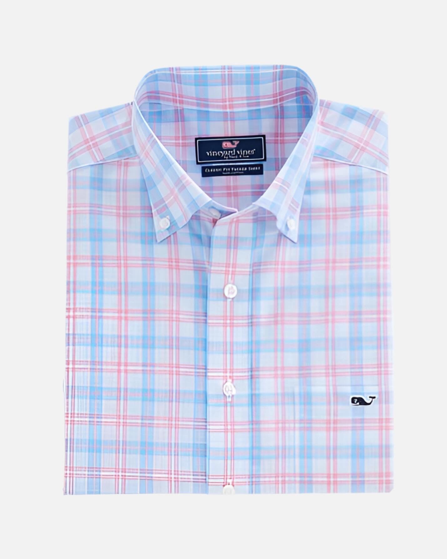 Camisa de botones Vineyard Vines 🐳 color blanco de cuadros en color rosado y celeste Talla XL Entalle Clasico