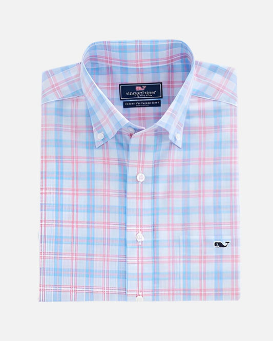 Camisa de botones Vineyard Vines 🐳 color blanco de cuadros en color rosado y celeste Talla XL Entalle Clasico
