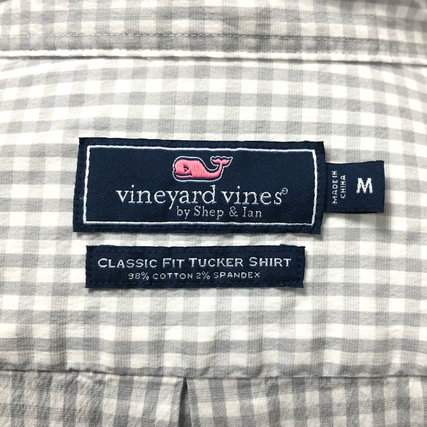Camisa Vineyard Vines 🐳 de cuadros gingham en color gris y blanco Talla M Entalle Clasico