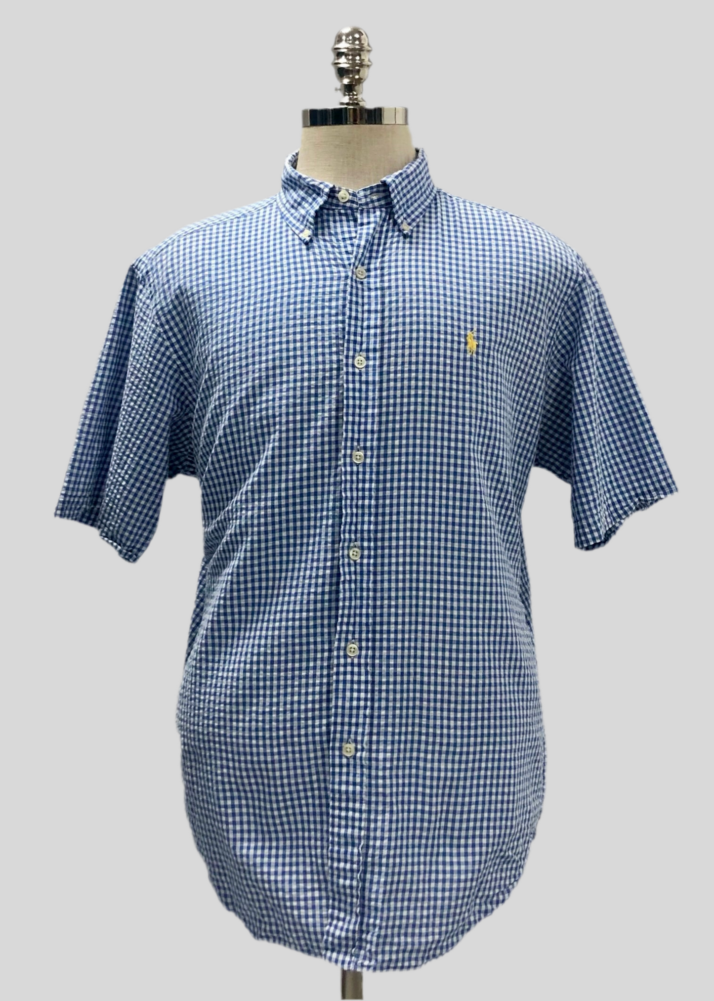 Camisa de botones Polo Ralph Lauren 🏇🏼 Seersucker de cuadros gingham en azul y blanco Talla XL Entalle Clásico