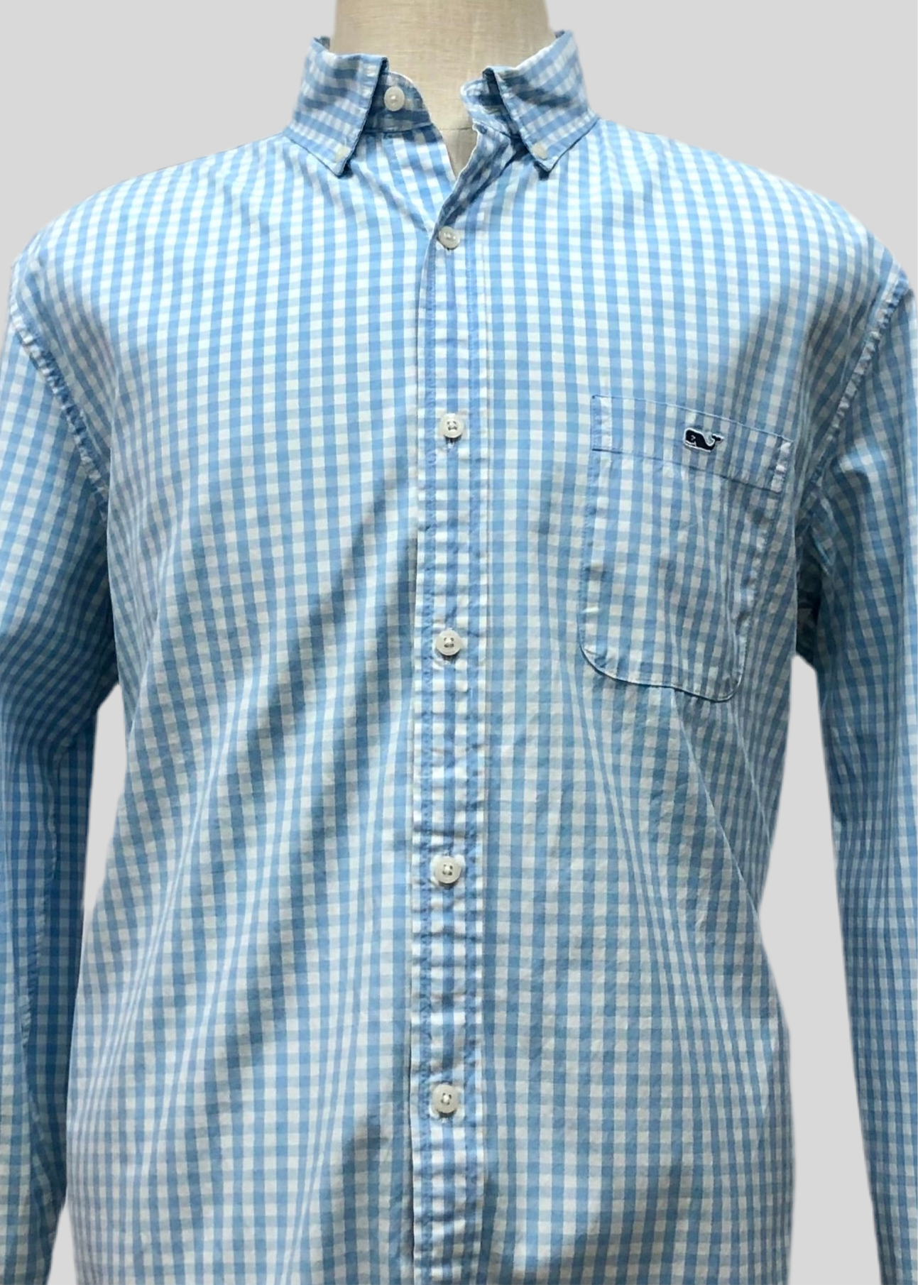 Camisa Vineyard Vines 🐳 de cuadros gingham en color celeste claro y blanco Talla L Entalle Clasico (ver descripción)