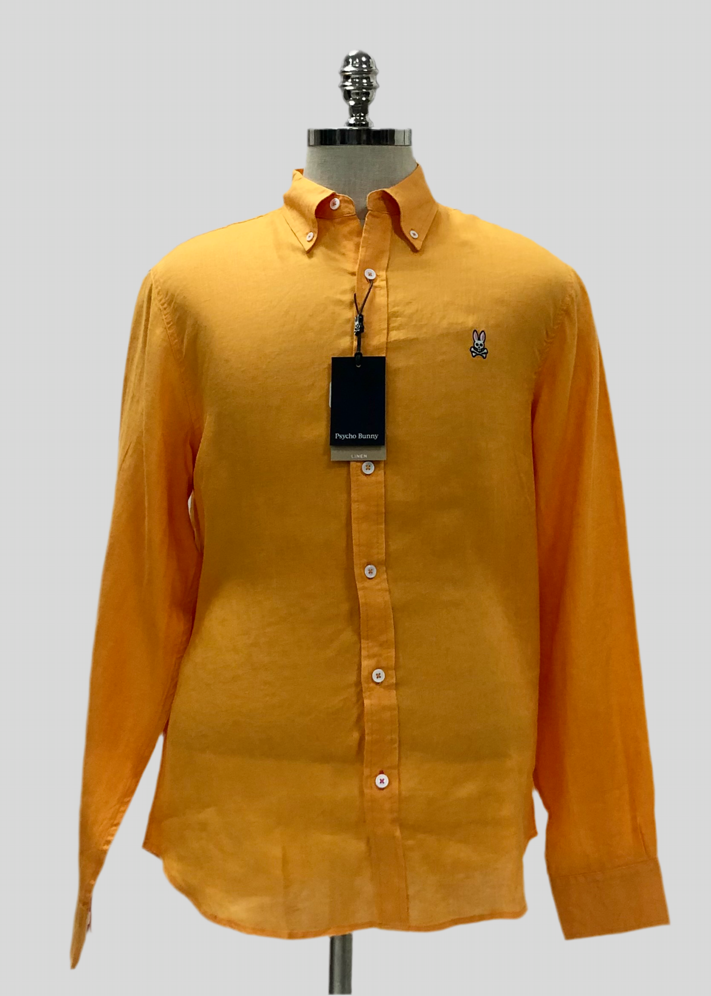 Camisa de botones Psycho Bunny 🐰  Tela de lino color naranja intenso Talla S Entalle Regular