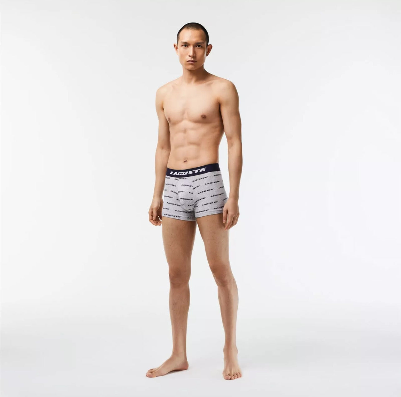 Paquete de 3 Boxer Briefs Lacoste 🐊 Tela algodón stretch color gris y negro Talla S