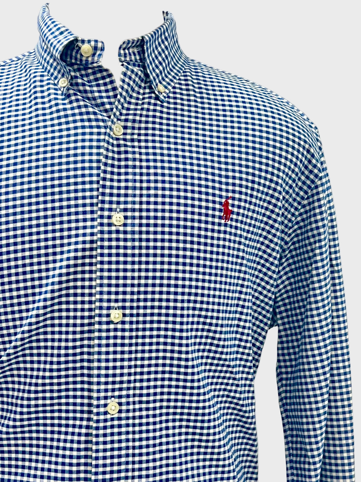 Camisa de botones Polo Ralph Lauren 🏇🏼 Oxford de cuadros gingham azul y blanco Talla L Entalle Clásico