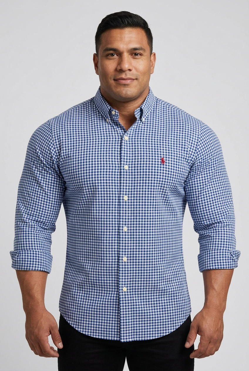 Camisa de botones Polo Ralph Lauren 🏇🏼 Oxford de cuadros gingham azul y blanco Talla L Entalle Clásico