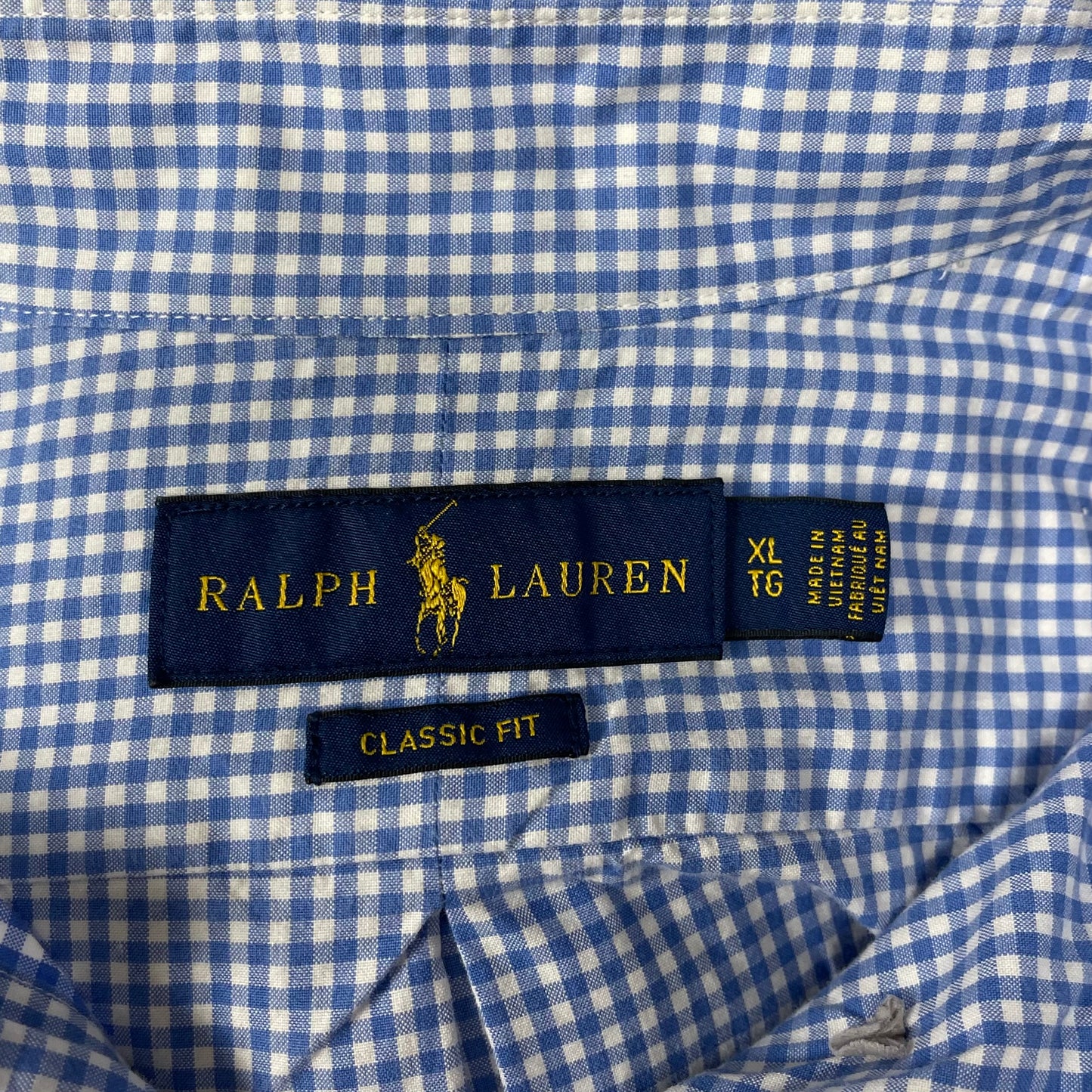 Camisa Polo Ralph Lauren 🏇🏼 con patrón de cuadros gingham celeste y blanco Talla XL Entalle Clásico