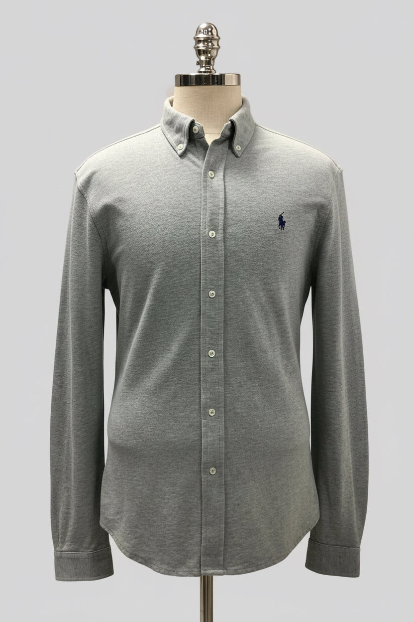 Camisa Polo Ralph Lauren 🏇🏼 Tela camiseta (Featherweight Mesh) en color gris claro Talla XL Entalle Regular