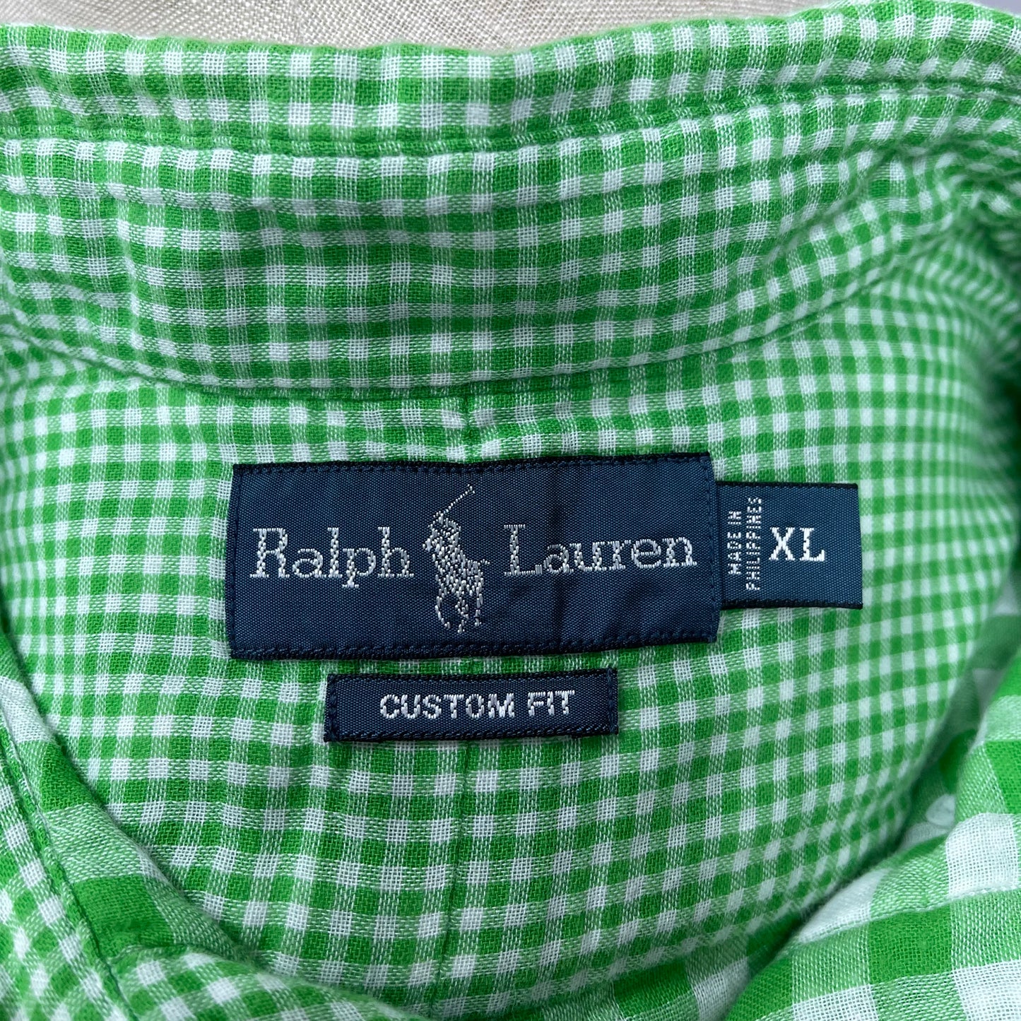 Camisa Polo Ralph Lauren 🏇🏼 con patron de cuadros gingham verde y blanco Talla XL Entalle Custom Fit