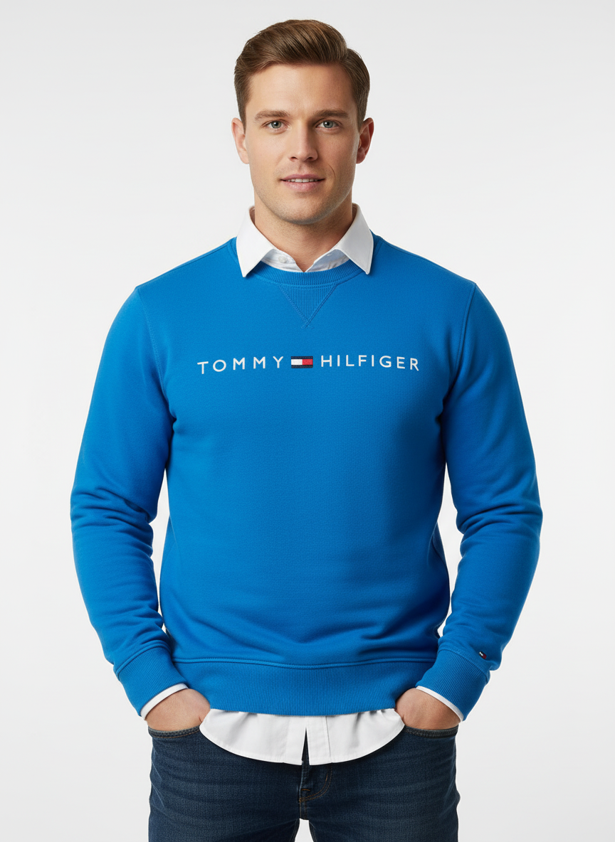 Sueter Jersey con cuello Redondo Tommy Hilfiger 🇺🇸 color turquesa oscuro Talla L