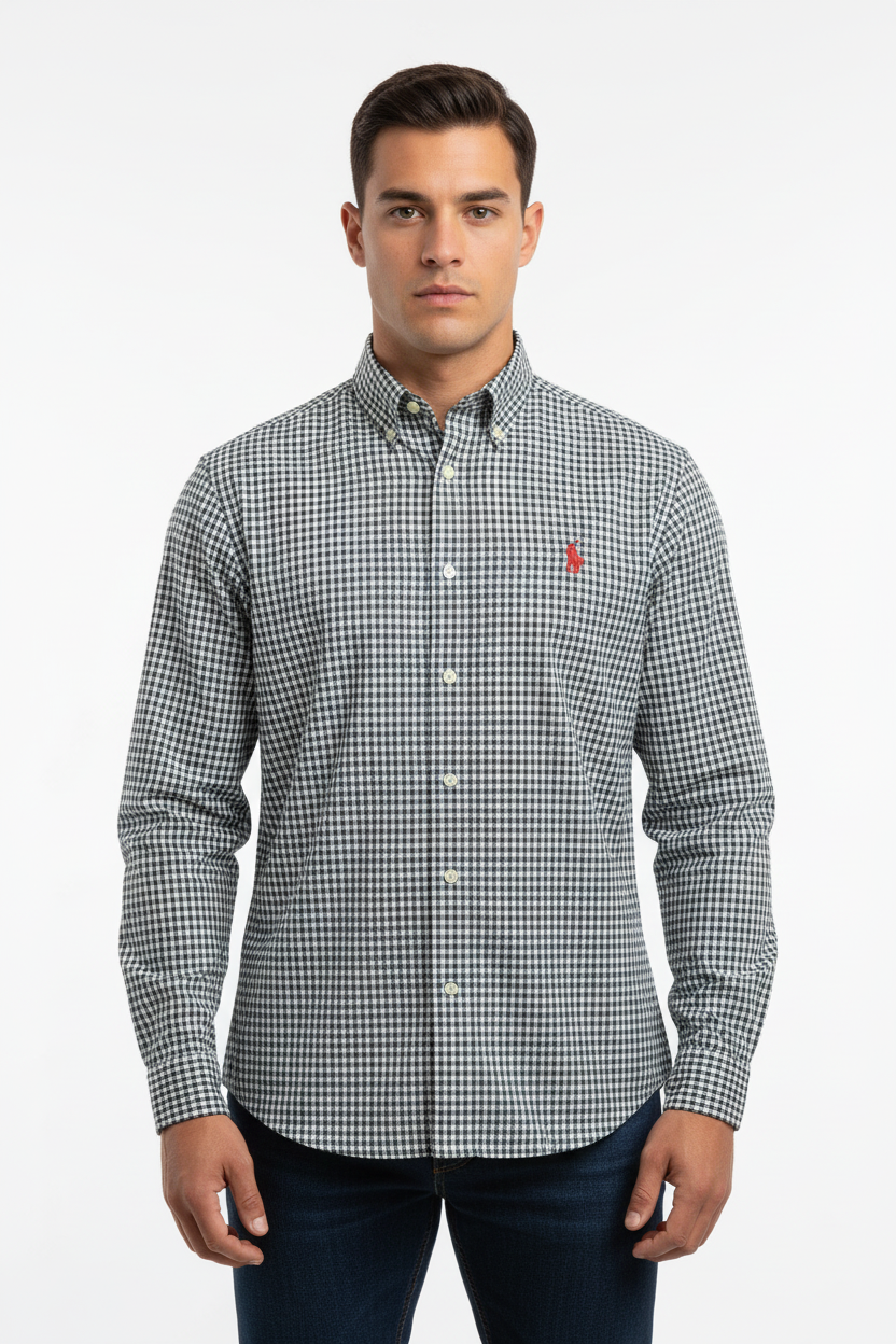 Camisa de botones Polo Ralph Lauren 🏇🏼 de cuadros gingham verde oscuro y blanco Talla L Entalle Regular