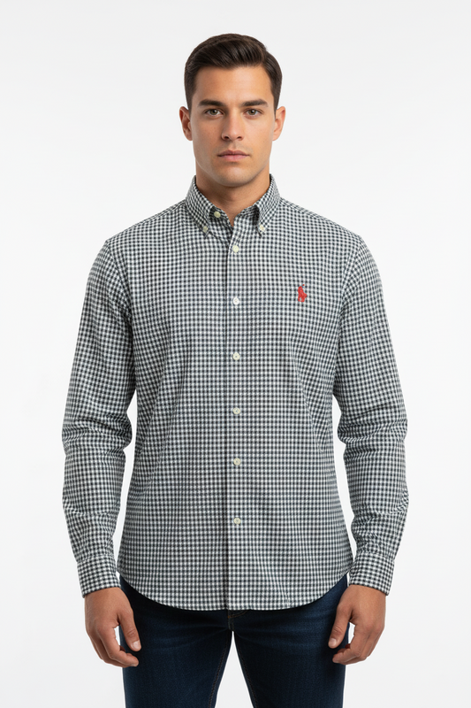 Camisa de botones Polo Ralph Lauren 🏇🏼 de cuadros gingham verde oscuro y blanco Talla L Entalle Regular