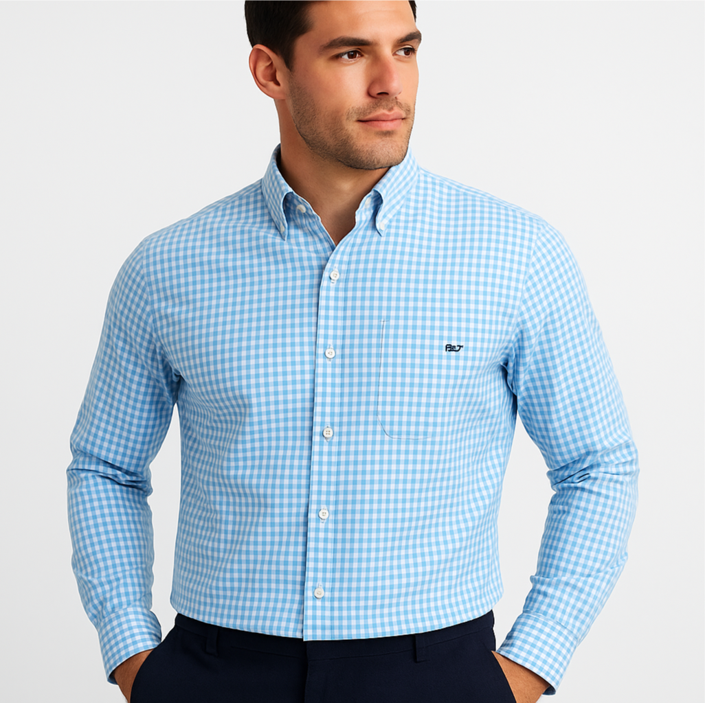 Camisa de botones Vineyard Vines 🐳 de cuadros gingham en color celeste y blanco Talla S Entalle Slim Fit