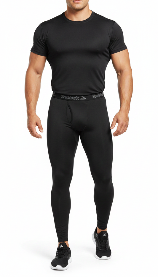 Pantalon Deportivo de compresión Reebok 🔺 Malla de entrenamiento Baselayer Tela performance Color negro talla XXL