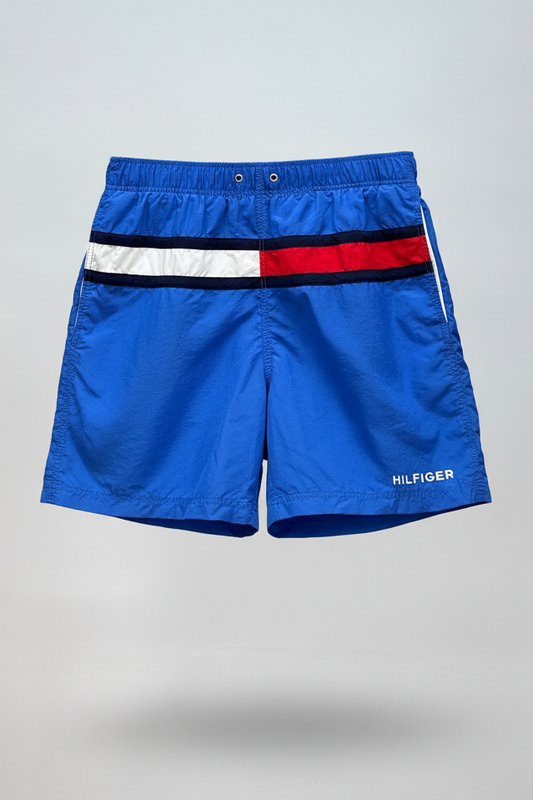 Short de baño Tommy Hilfiger color azul con franja en color azul, rojo y blanco talla L
