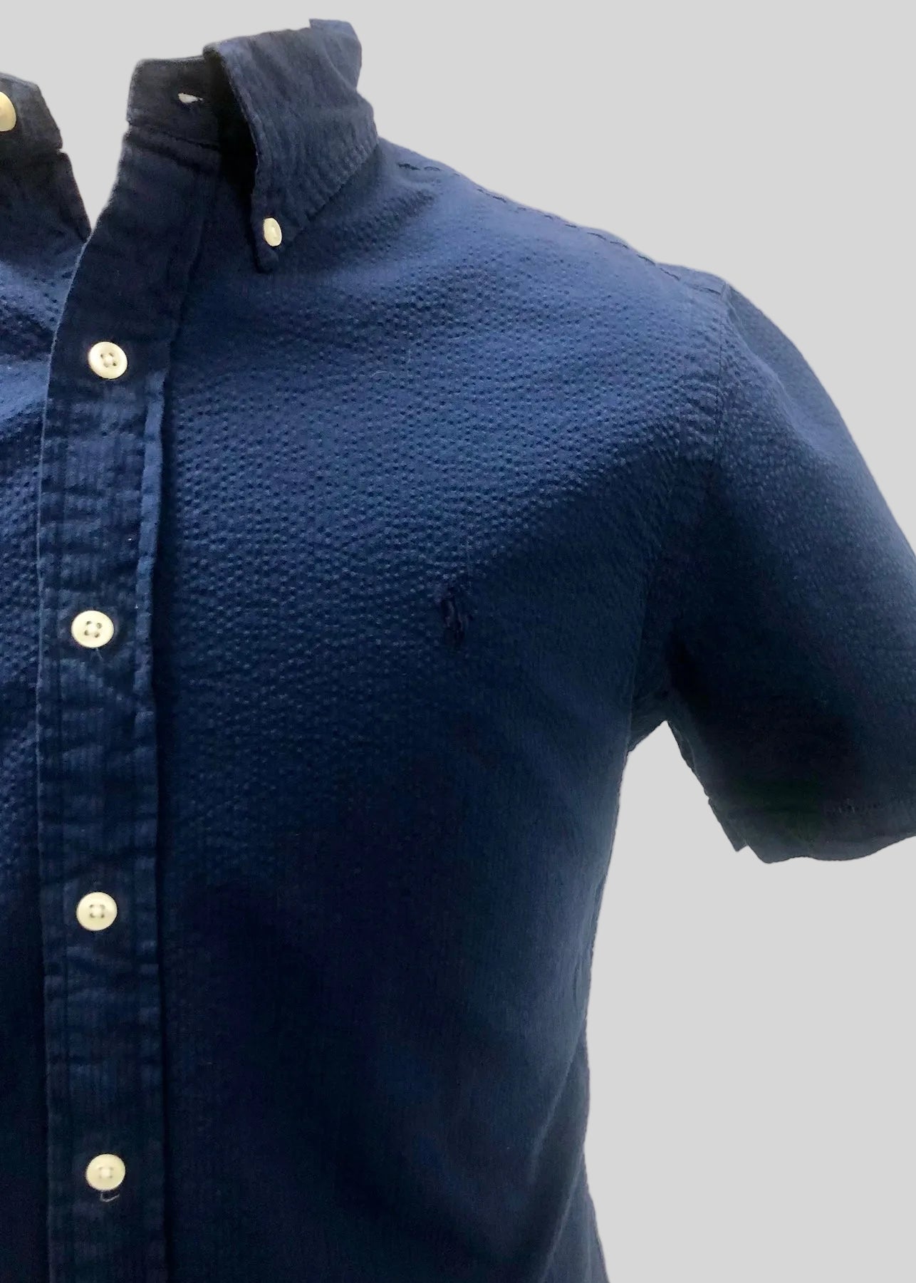 Camisa Polo Ralph Lauren 🏇🏼 Seersucker Color azul navy Talla M Entalle Slim Fit