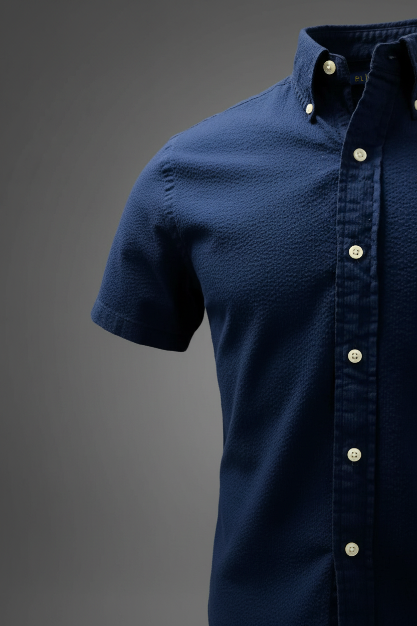 Camisa Polo Ralph Lauren 🏇🏼 Seersucker Color azul navy Talla M Entalle Slim Fit