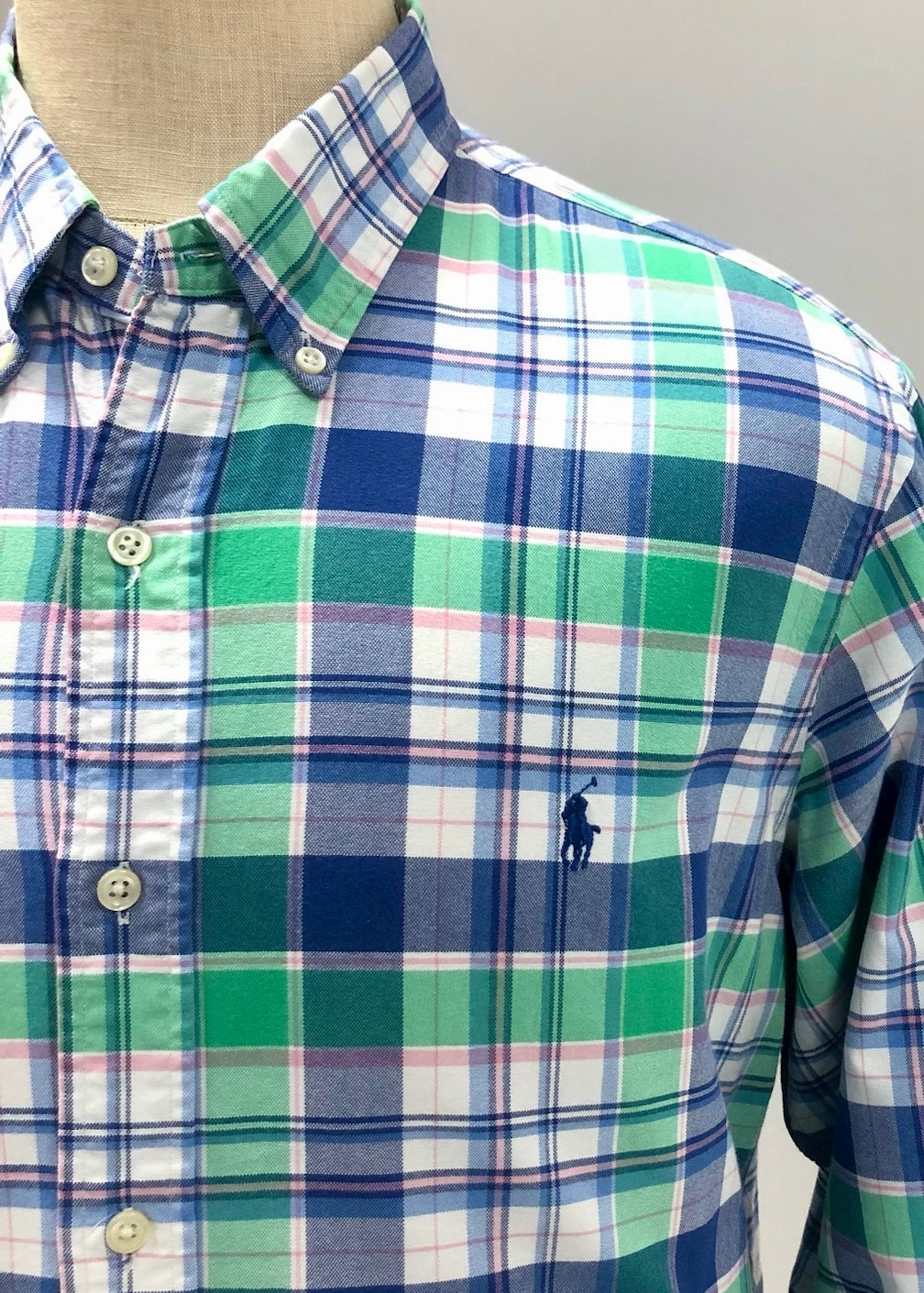 Camisa de botones Polo Ralph Lauren 🏇🏼 Oxford de cuadros tartán en color verde, rosado, azul y blanco Talla XL Entalle Regular