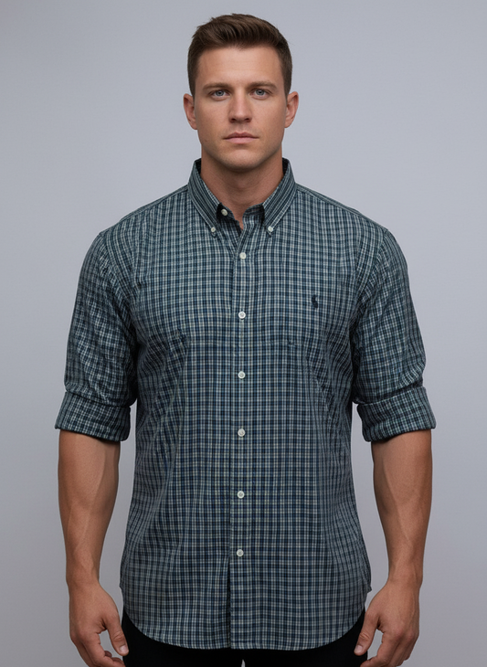 Camisa de botones Polo Ralph Lauren 🏇🏼 con cuadros en color verde, morado y blanco Talla XL Entalle Regular