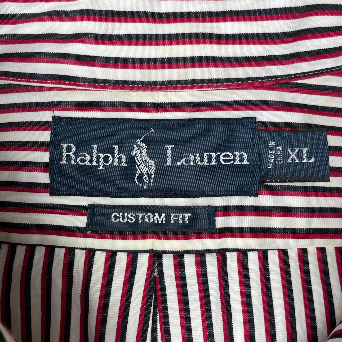 Camisa de botones Polo Ralph Lauren 🏇🏼 con rayas en color rojo oscuro,negro y blanco Talla XL Entalle Custom Fit