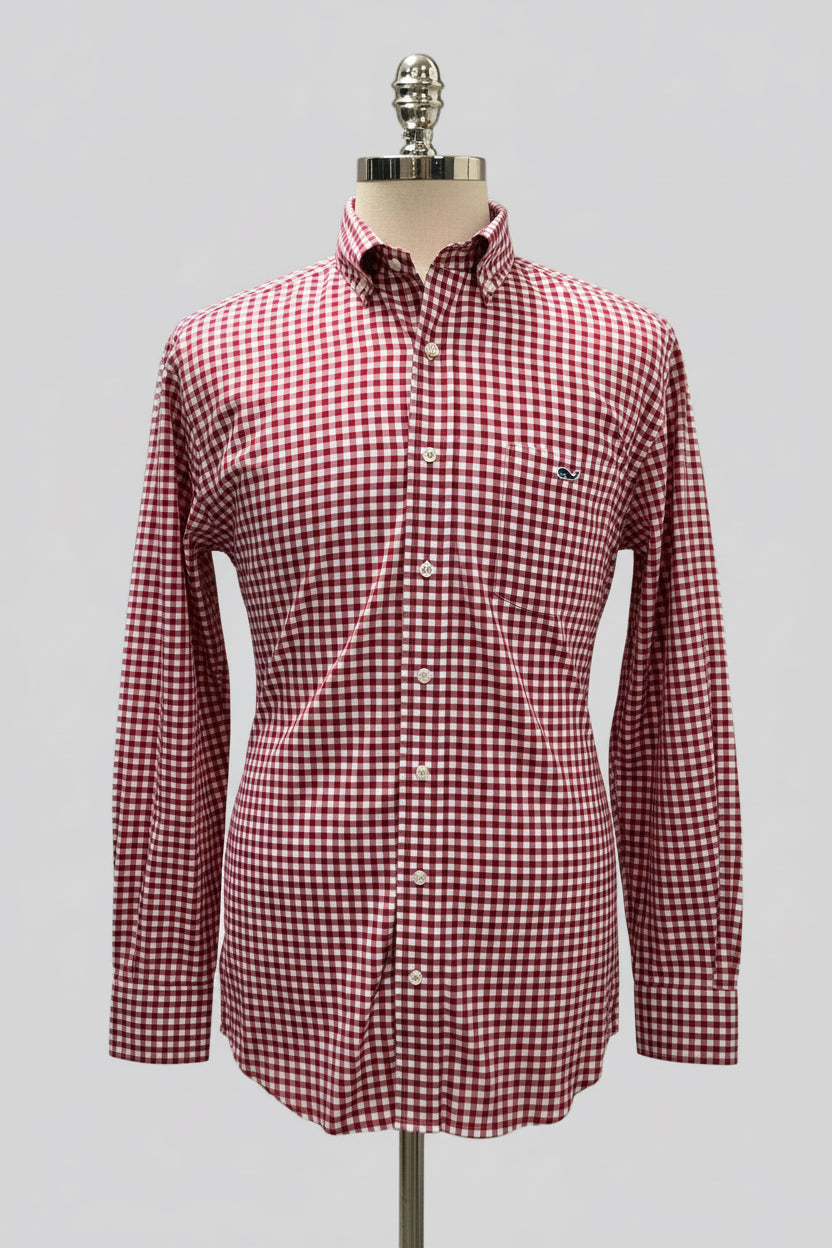 Camisa de botones Vineyard Vines 🐳 de cuadros gingham en color rojo y blanco Talla M Entalle Clásico