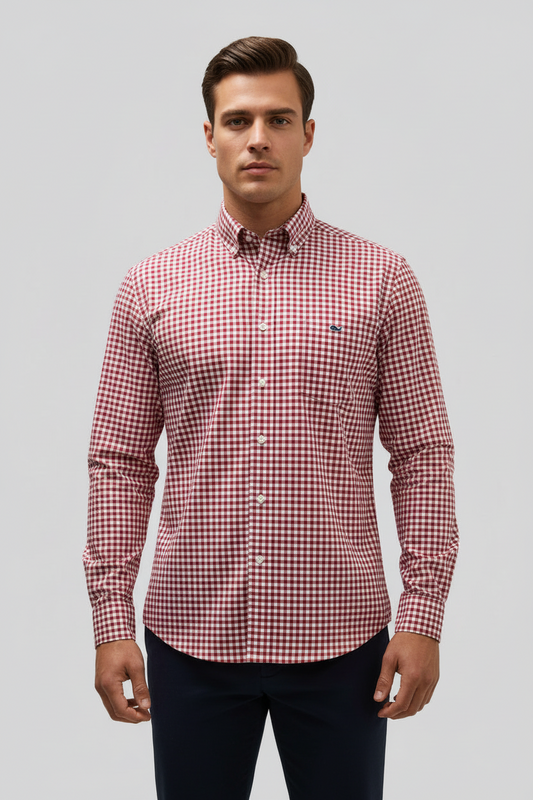 Camisa de botones Vineyard Vines 🐳 de cuadros gingham en color rojo y blanco Talla M Entalle Clásico