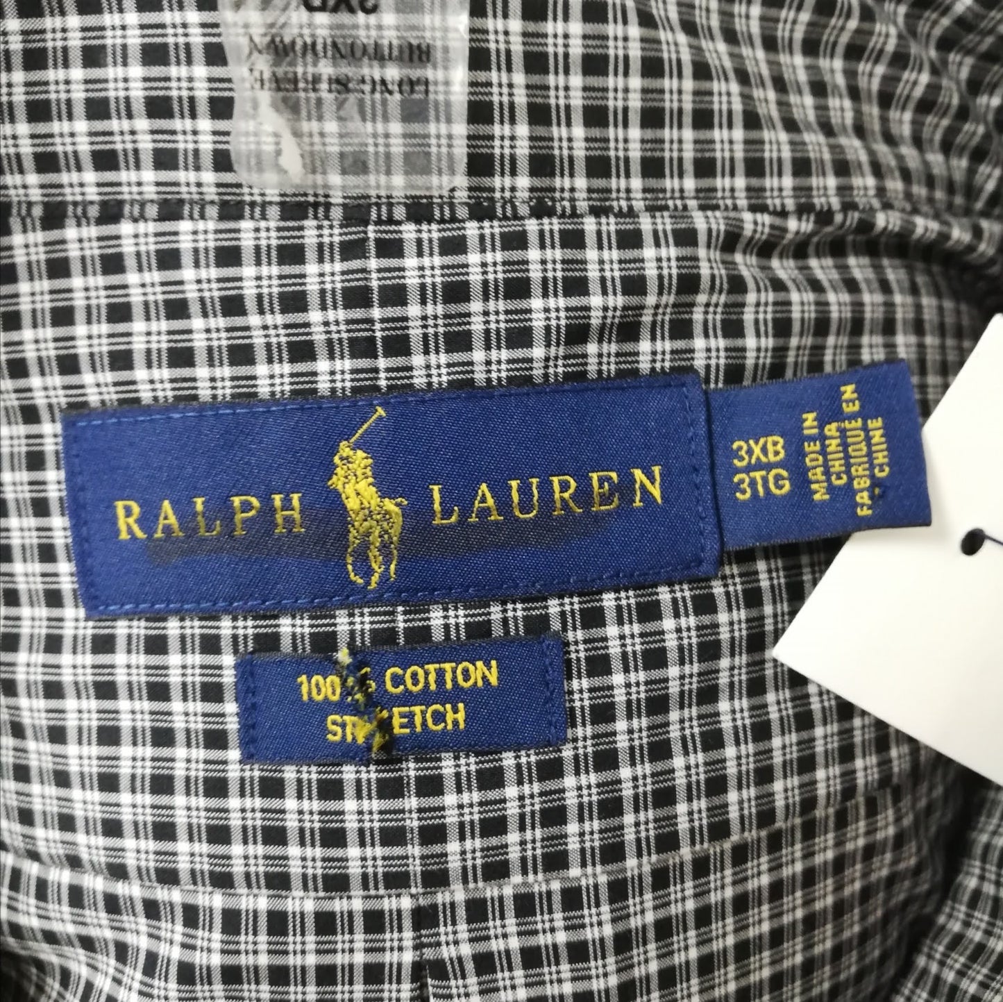 Camisa Polo Ralph Lauren 🏇🏼 con patron de cuadros en negro y blanco Talla 3XL Entalle Regular