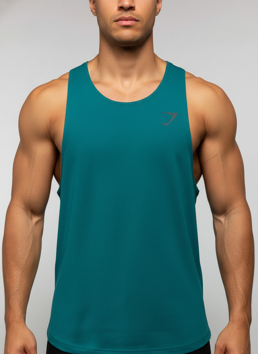 Camiseta de entrenamiento sin mangas Gymshark 🏋🏽 color verde esmeralda y logo en negro Talla M