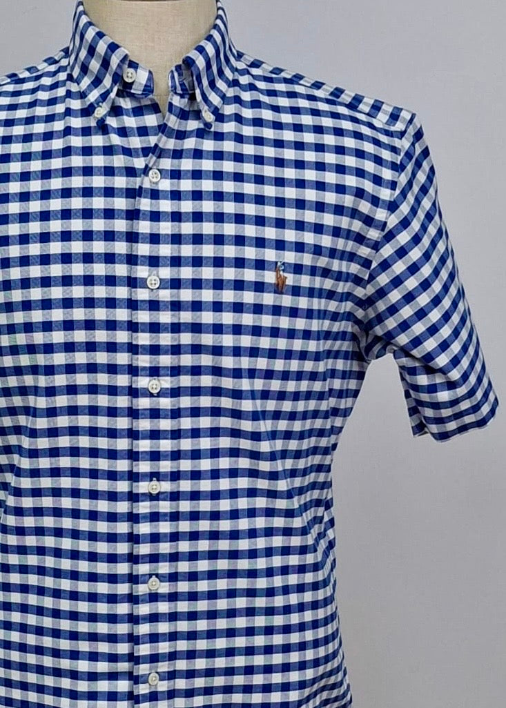 Camisa Polo Ralph Lauren 🏇🏼 Oxford con patron de cuadros gingham azul y blanco Talla M Entalle Clásico