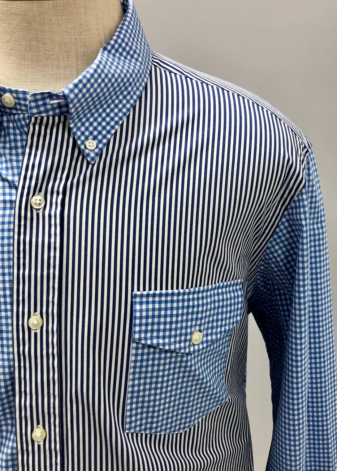 Camisa Polo Ralph Lauren 🏇🏼 con diseño de cuadros y rayas en color azul y gris Talla XXL Entalle Clásico