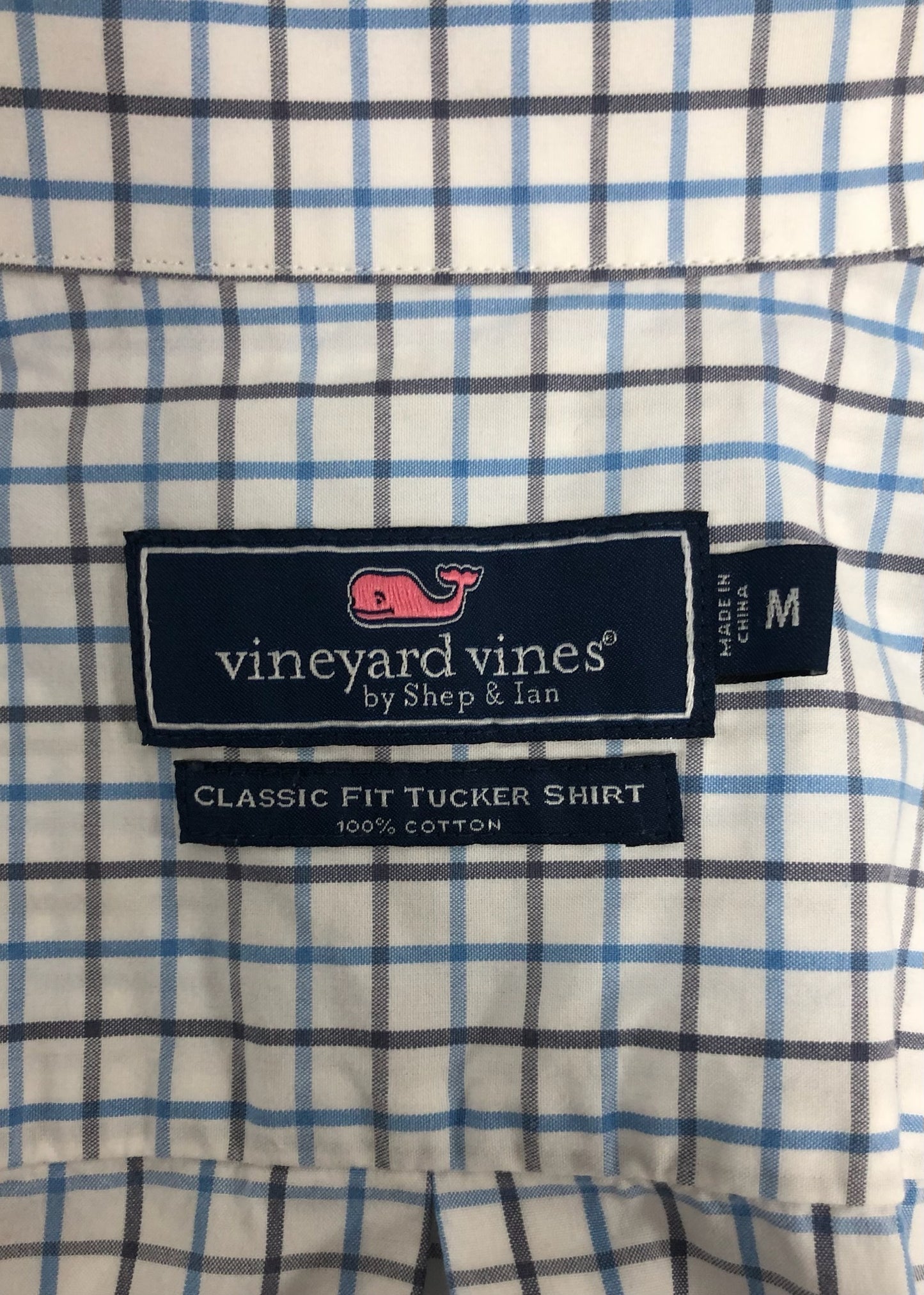 Camisa de botones Vineyard Vines 🐳 Color blanco de cuadros en color azul y negro Talla M Entalle Regular (ver descripción)