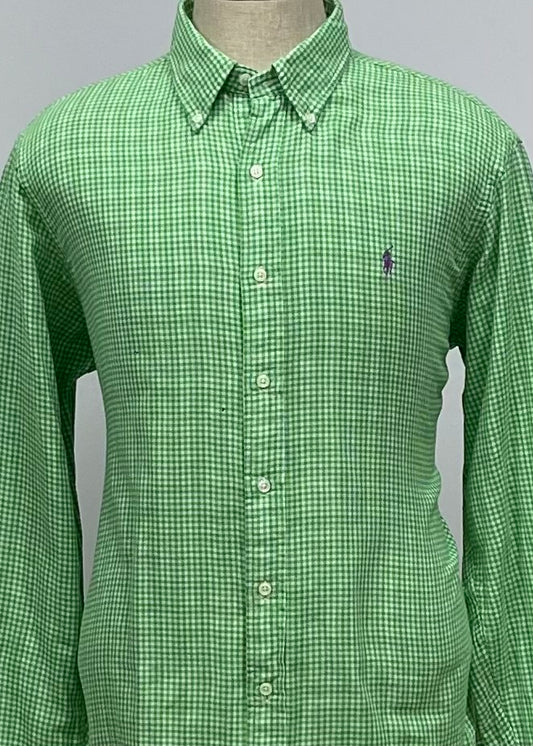 Camisa Polo Ralph Lauren 🏇🏼 con patron de cuadros gingham verde y blanco Talla XL Entalle Custom Fit