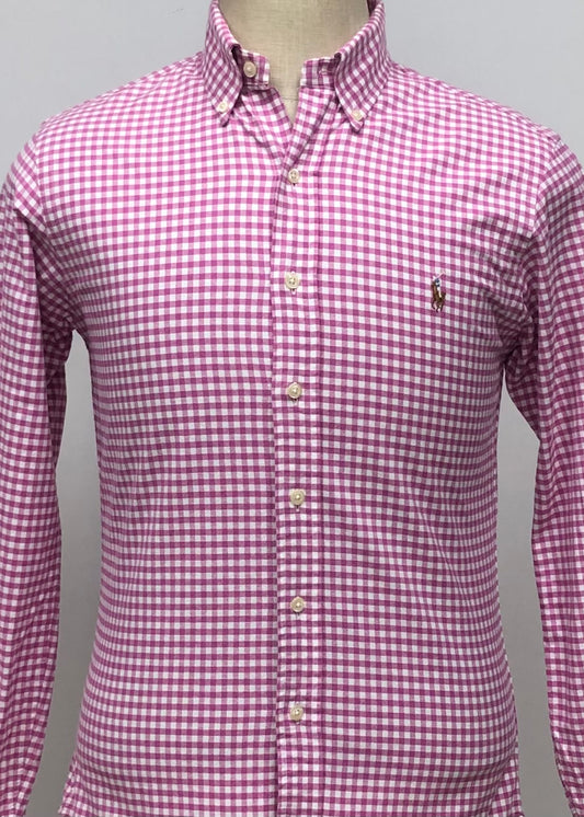 Camisa Polo Ralph Lauren 🏇🏼 Oxford con patron de cuadros gingham rosado y blanco Talla S Entalle Slim Fit