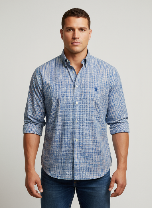 Camisa Polo Ralph Lauren 🏇🏼 color blanco con patron de cuadros rosado, verde y celeste Talla XXL Entalle Regular