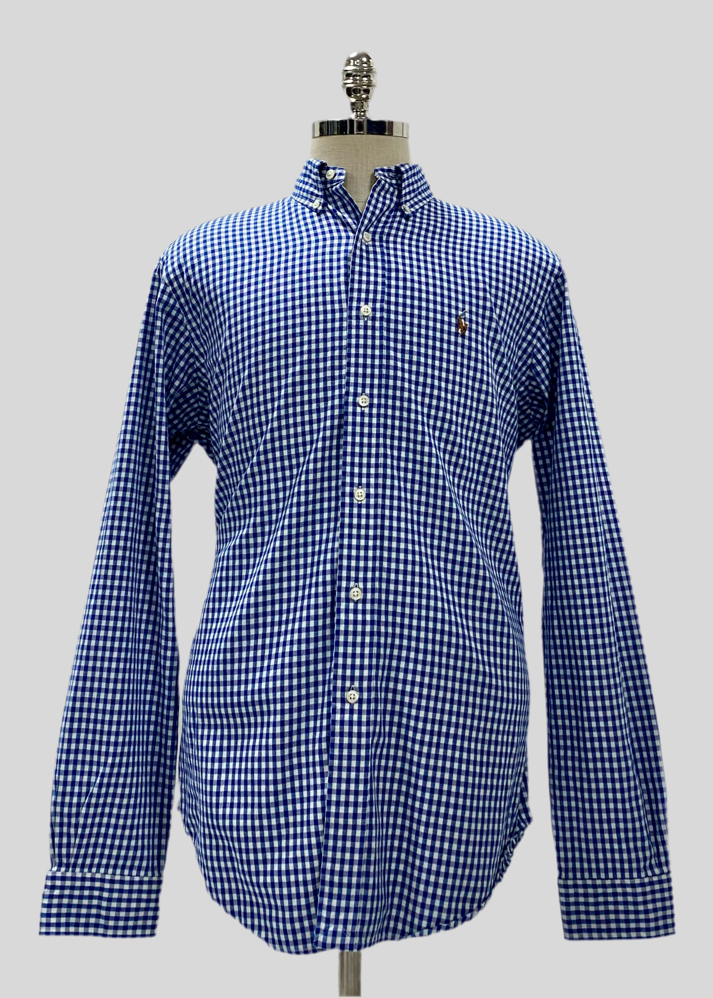 Camisa Polo Ralph Lauren 🏇🏼 con patron de cuadros gingham azul y blanco Talla L Entalle Clásico