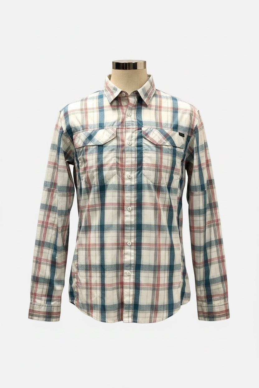 Camisa Columbia 🔹 Color blanco de cuadros en color azul, rojo y gris Talla L